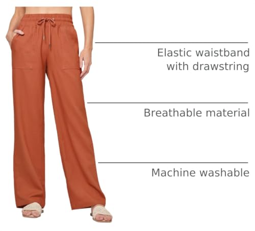 Image of Willit Women Linen Pants Wide Leg Casual Palazzo Pants Cotton Linen Lounge Beach Summer Pants with Pockets 29 inch /31 inch / 33 inch