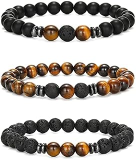 Senteria 3-6 Pcs 8mm Bead Bracelet for Men Women Tiger Eye Bracelet Natural Stone Bracelet Mala Agate Yoga Elatics Bracelet for Men