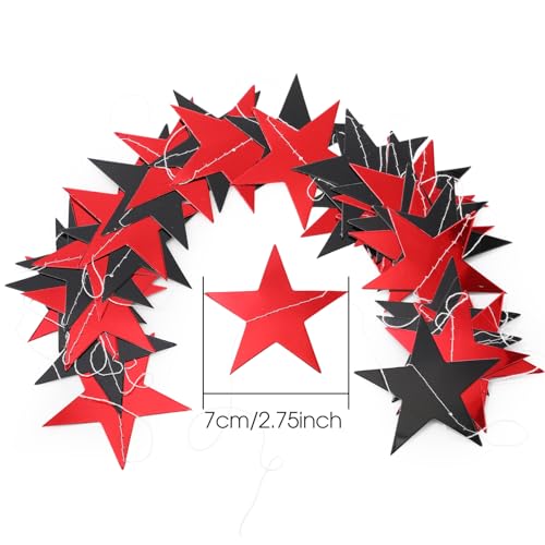 Image of Patelai Glitter Star Garland Banner 2026 Graduation Decor 130 Feet Star Hanging Banner Twinkle Backdrop for Party Birthday Classroom Wedding Supplies(Red,Black)