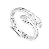 Zecimi Fingerringe Silber, Damen Umarmungsring mit Immer bei Dir Gravur, Hände Umarmend Silber Ringe, Offen Verstellbar Freundschaftsringe für Beste Freunde Mädchen Frauen, Geschenk mit Grußkarte