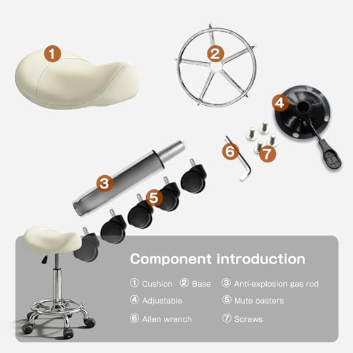 Image of Saddle Stool with Ring Pedal, Adjustable Hydraulic Rolling Chair with Wheels for Medical, Massage, Salon, Spa, Kitchen, and Drafting Use