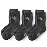 [NOOS] ノース 羊と暮らす靴下 クルー丈 モンゴル産 ウール ミドルソックス 3足セット (M, ブラック)