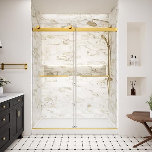 Frameless Shower Door,56-60" W x 74" H Double Sliding Shower