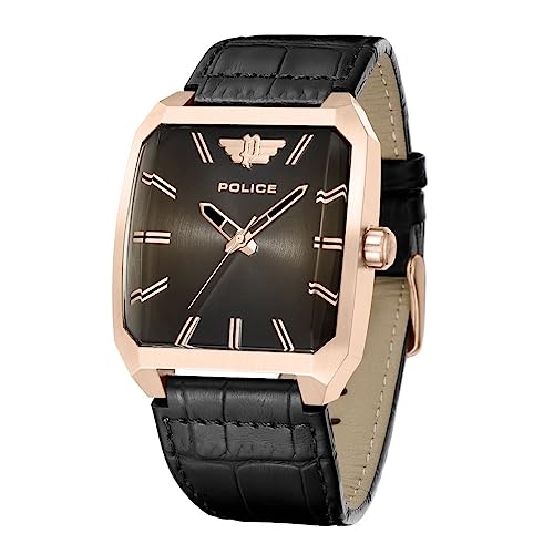 Image of Police Quartz Analog Gradiant Brown Dial Black Leather Strap Watch for Men - PLPEWJA0006002