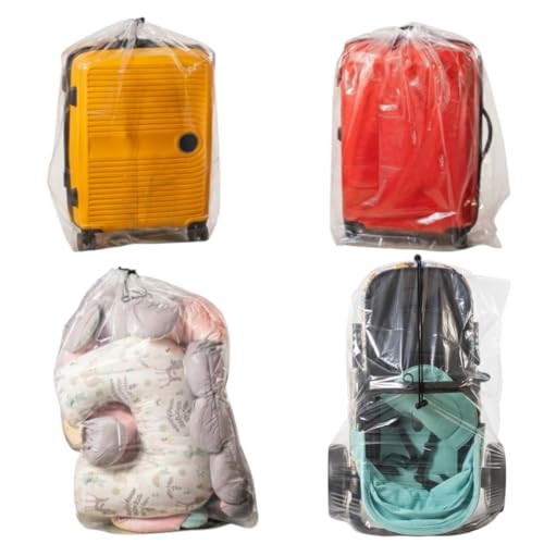 Dust Cover Big Plastic Drawstring Bags Multi-Purpose for Storage and Keeping Luggage, Big Dolls, Blankets, Pillows, Suitcase Good for Household Organizing Reusable Set of 4 bags Size S, M, L, XL
