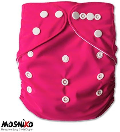 Reusable and Washable Pocket Baby Cloth Diaper Nappy by Moshiko (1 Diaper Cover + 1 Free Insert) - All in One Size with Adjustable Snaps Fits Babies from Newborn Thru Toddlers!