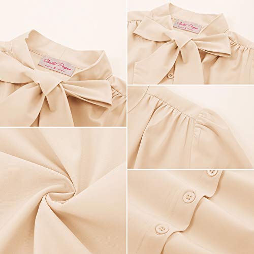 Image of Belle Poque Summer Short Sleeve Office Button Down Blouse Stripe Shirt Tops with Bow Tie BP573