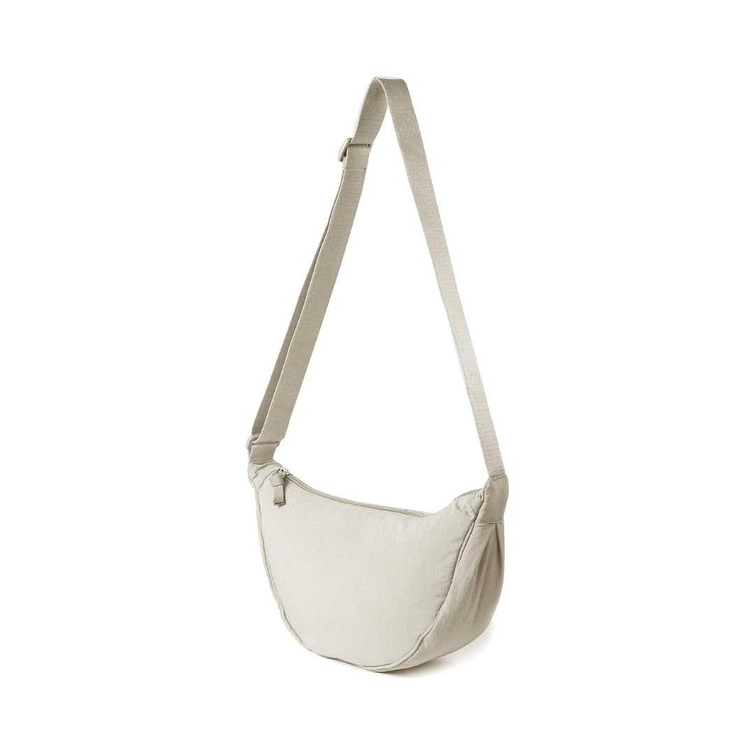 Nylon Half Moon Shape Crossbody Bag for Women Men | Lightweight Travel Crescent Shape Chest Bag | Sling Bag (Off White)