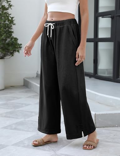 Image of Athlisan Womens Baggy Wide Leg Palazzo Pants Casual Loose Drawstring Elastic Waisted Lounge Trousers with Pockets
