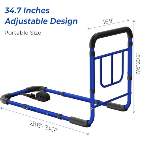Image of KingPavonini Bed Rails for Elderly Adults Safety, 380 LBS, Model BM03-1 | ASTM Approved, 2026 Upgraded Adjustable Bed Cane, Non-Slip Ergonomic Handle & Storage Bag, Tool-Free Bed Railings for Seniors