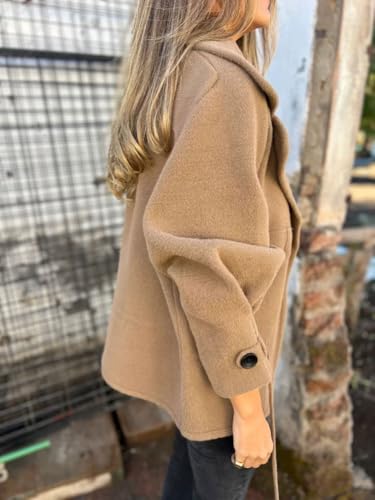 chouyatou Women's Retro Lapel Double Breasted Wool Coat Business Casual Wool Blend Pea Coat Overcoat4