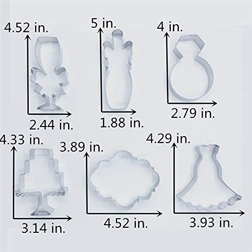 Liliao Wedding Cookie Cutter Set For Anniversary/Bridal/Engagement - 6 Piece - Diamond Ring, Wedding Dress, Cake, Plaque, Champagne With Ribbon And Champagne Glass With Ribbon - Stainless Steel #TOP4