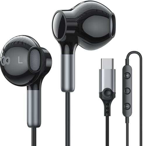 USB C Headphones for iPhone 16 Type C Earbuds Wired Earphones with Mic Volume Control HiFi Stereo...