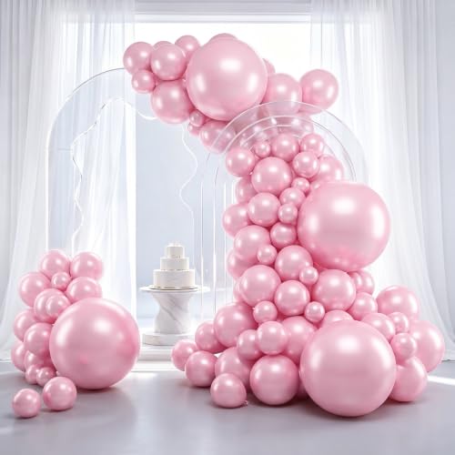 Image of RUBFAC Pearl Pink Balloons 129pcs Different Sizes Pack of 18 12 10 5 Inch, Latex Balloon Garland Arch Kit for Wedding Princess Birthday Party Baby Shower Engagement Bachelorette Decorations