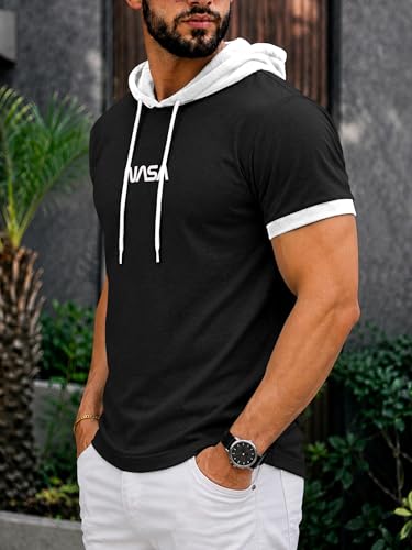 Image of Noble Monk Men's Regular Fit Hoodie T-Shirt for Man |Half Sleeves Tshirt for Men | Casual Wear Stylish T-Shirt for Man | Gym Tshirt for Men