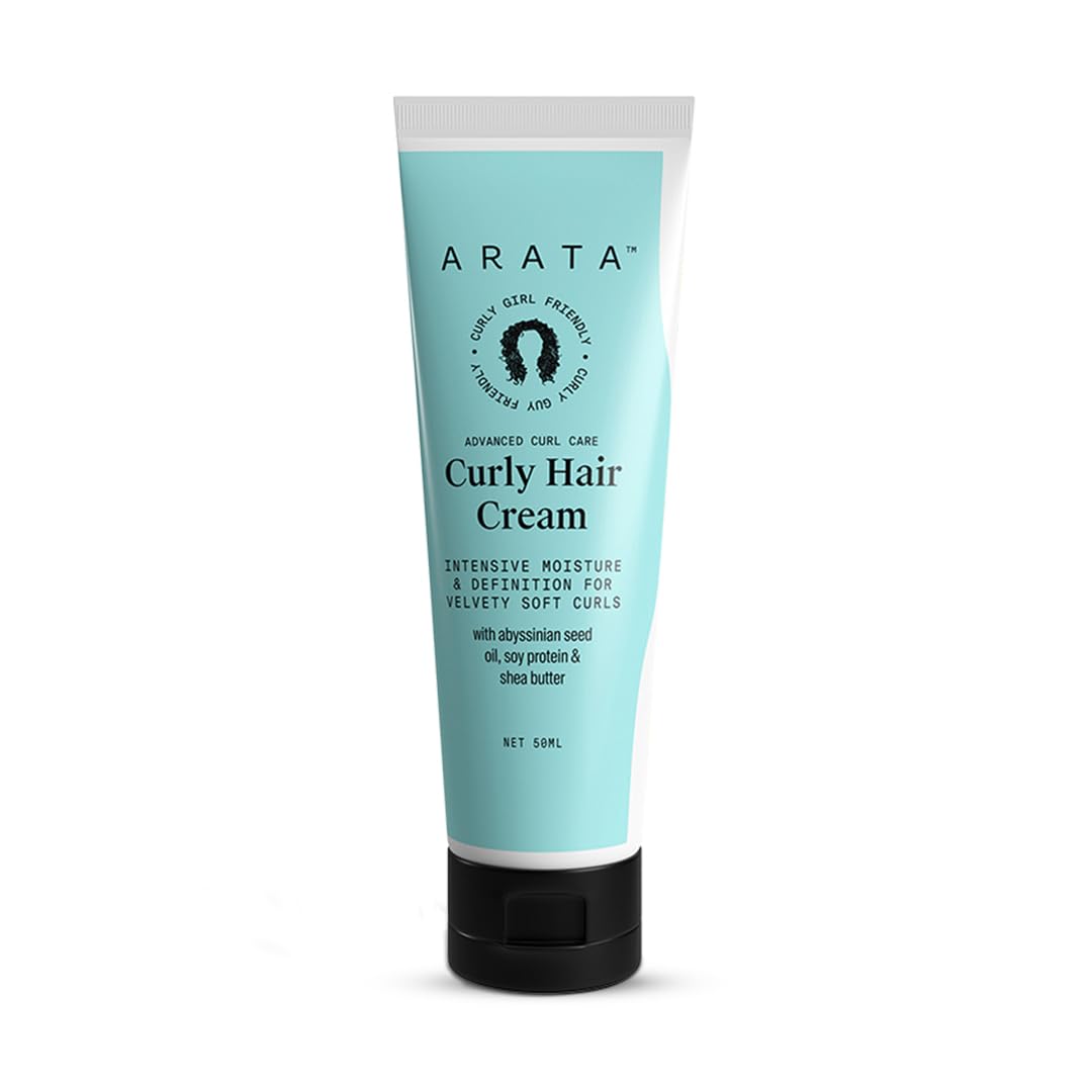 Arata Curl Cream For Dry, Frizzy, Wavy, Curly Hair | Reduces Frizz | Moisturises, Hydrates & Defines Curls | Velvety Soft Curls | Soy Protein & Shea Butter | No Paraben, Silicone | 50g x 1