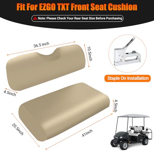 Image of Golf Cart Front Seat Covers Staple On Replacement for EZGO TXT 1995-2013 Golf Cart Beige Micro Fiber Leather Seat Cover