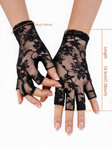 Avidlove Fingerless Gloves for Women Short Lace Gloves for Party Wedding | 1920s flapper look, tea party outfit, prom night accessory, breathable stretch, lightweight feel, Halloween costume - image 3