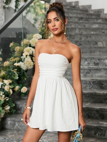 Summer Strapless Mini Dress Sleeveless Smocked Flowy A Line Beach Tube Top Dresses for Women 20252