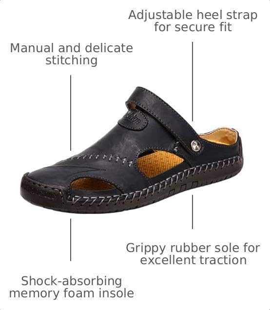 YESBOR Men's Leather Flat Sandals Summer Outdoor Beach Walking Shoes for Sports and Casual Wear Black 12 by YESBOR - Used condition - Image 3