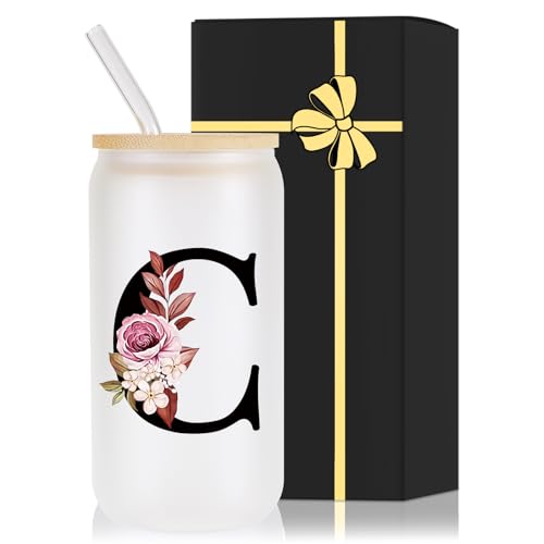 Monogrammed Glass Drinking Cup With Lid Straw Girlfriend Gf Future Mrs for Her Women Boyfriend 1 One...