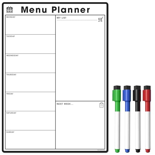 TMS A4 Weekly Meal Planner for Fridge | Magnetic Whiteboard Calendar and Shopping List | Use for Food Prep and Family Planning | Dry Wipe Memo Board for Kitchen | Made in The UK [30 x 21cm]