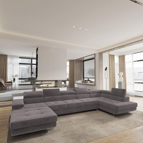 Masseno Ecksofa TORIVA R-S mit Schlaffunktion U-Form, Sofa mit Bettkasten, Wohnzimmersofa, Couch, Soffa, Bettsofa, Couchgarnitur- Wrzosowy, Monolith 62 – Bild 5