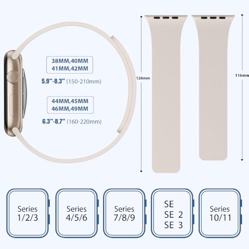 Magnetic Silicone Apple Watch Bands Compatible with Apple Watch 38mm 40mm 41mm 42mm 44mm 45mm 46mm 49mm for Women Men, Textured Soft Sport Strap for iWatch Series 12 11 10 9 8 7 6 5 4 3 2 1 SE Ultra by Cangroo - Used condition - Image 6
