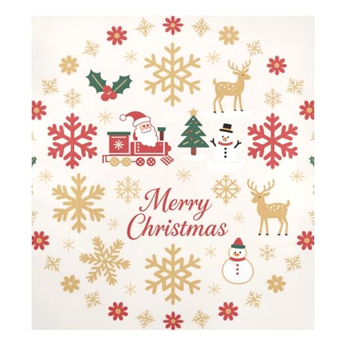 Funda magnética reutilizable para lavavajillas, diseño de copo de nieve y ciervo, color dorado y rojo, con texto en inglés 'Happy Christmas'
