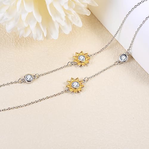 YAFEINI Sunflower Bracelet 925 Sterling Silver Layered Charm Bracelet Sunflower Jewelry for Women3