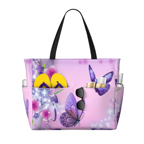 Sacs à main décontractés grande capacité motif papillon rose