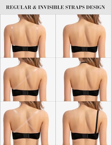 Amafuur Strapless Minimizer Bra Seamless Bandeau With Clear Strap Convertible Underwire Bras For Large Bust Black 36F thumb #3
