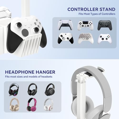 KDD Dual Controller Holder with Headphone Stand - Multi-Functional Desk Storage Box with Phone Holder - Universal Controller Stand with Desktop Organizer for Remote Control Pen Accessories(White) - Image 4