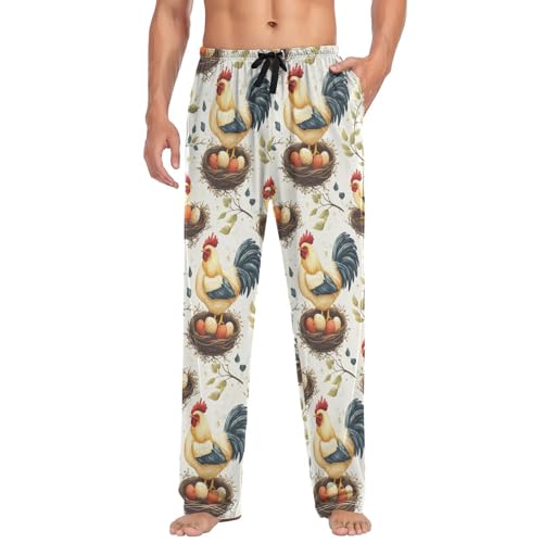 Domestic Hens Roosters Breeds Pajama Pants Colorful Chickens Men's Pajama Bottoms Lounge Sleepwear PJs Sleep Pants M3