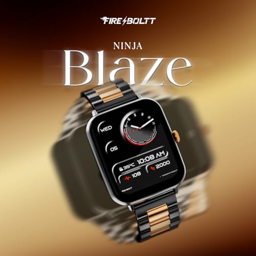 Image of Fire-Boltt Ninja Blaze Smart Watch, Stainless Steel Strap & Steel Body, 1.83 inch Display Bluetooth Calling Built-in Mic & Speaker, 120+ Sports Modes, Smartwatch for Man and Woman Onyx Gold