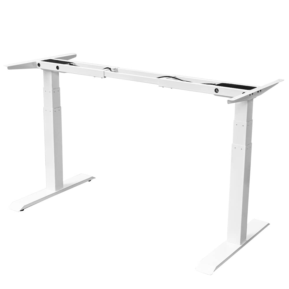 Biurko regulowane elektrycznie – 140 x 80 cm – podwójny silnik – białe z jasnym dębem