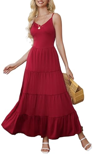 Image of Women's Summer Flowy Tiered Maxi Dress Elegant Spaghetti Strap with Ruffled Skirt Beach Vacations Parties