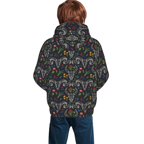 Skull with Horns the Flowers Kid Hoodies Boys Sweatshirts Girls Pullover with Pocket4