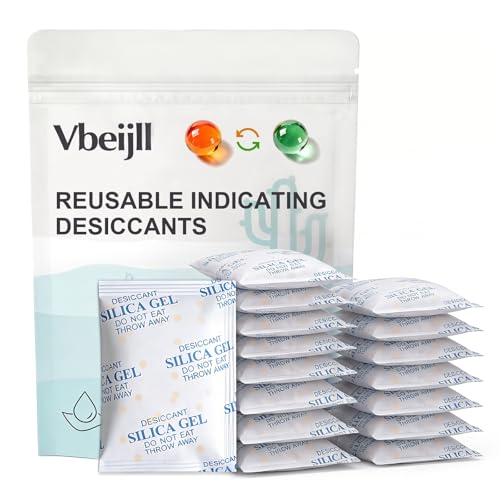 Image of 20g (16 Pack) Color Changing Silica Gel Packets, Food Safe & Non-Toxic Desiccant Packs, Reusable Moisture Absorbers for Ammo Cans, 3D Filament, Camera, Wardrobes & Food Storage