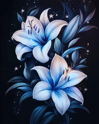 Kit broderie point de croix fleur de lys bleu pour créer votre décoration murale de salon