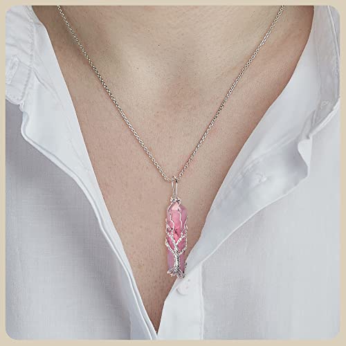 Handcrafted Crystal Pendant; Spiritual Healing Crystal Necklace Pendant; Chakra Necklace For Women & Men; Crystal Jewellery Protection Necklace By Karma Pledge (Rose Quartz Double Point Pencil) #TOP1