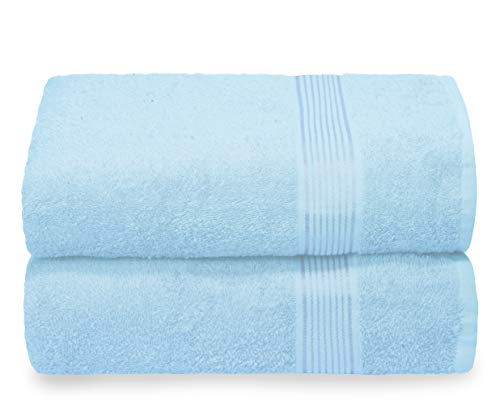 GLAMBURG Lot de 2 Serviettes de Bain surdimensionnées en Coton 70 x 140 cm, Grandes Serviettes de Bain, Ultra absorbantes, compactes à séchage Rapide et léger, Bleu Ciel