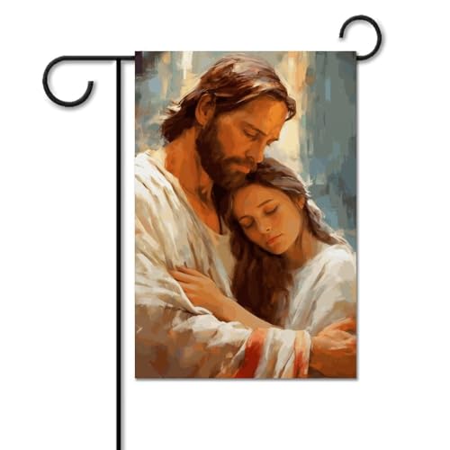 Jesus Embracing Girl Garden Flag Christ Religious Lord God House