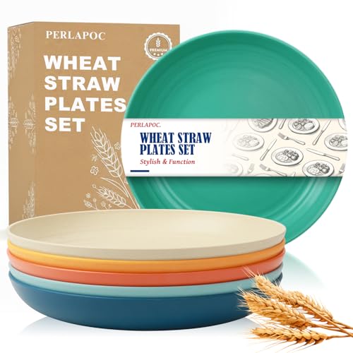 Perlapoc Wheat Straw Kids Plates 9In Unbreakable Plastic Plates Set of 6