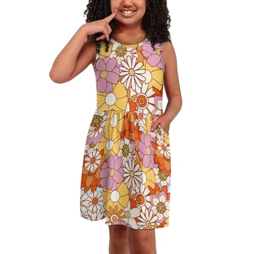 Vibrant Floral Sundress for Girls Sleeveless Cute Loose Flared Twirly Dress with Pockets3