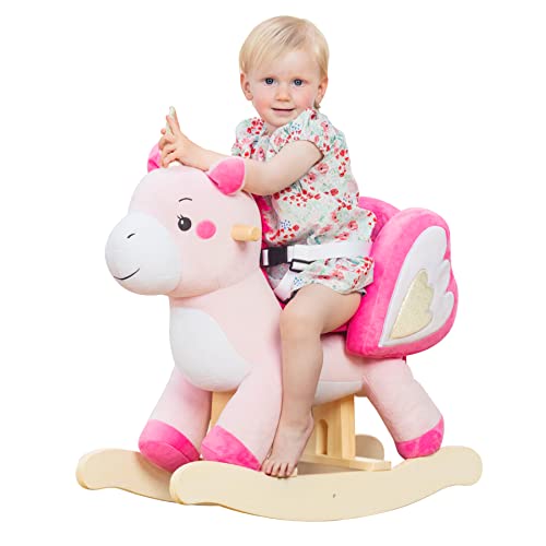 labebe – Baby Rocking Horse, Ride Unicorn, Kid Ride On Toy for 6 Month-3 Year Old, Infant (Boy Girl) Plush Animal Rocker, Toddler/Child Stuffed Ride Toy (Pink)