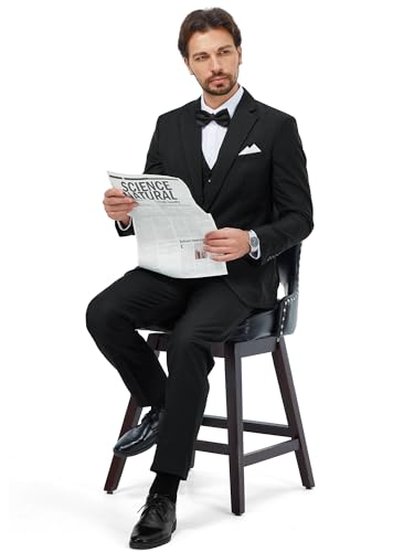 MAGE MALE Mens 3 Piece Suits Slim Fit Tuxedo Suit Set Soild Prom Wedding Suits One Button Blazer Vest Pants Set with Bow Tie3