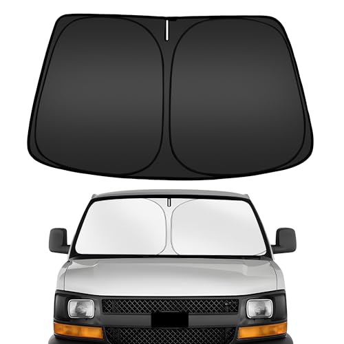 Image of ARISMOTOR Windshield Sun Shade for Chevy Express /GMC Savana 1996-2027 | Custom Fit, Foldable Front Window Sunshade Sun Visor Protector, Block UV Rays, Keep Car Cooler