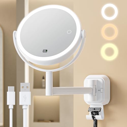 Gospire Wall Mounted Lighted Makeup Mirror with Magnification 10X, 7