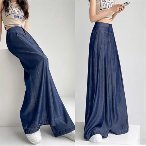 Women's Korean Version of High Waist Loose Slim Drooping Silk Thin Denim Wide-Leg Pants4